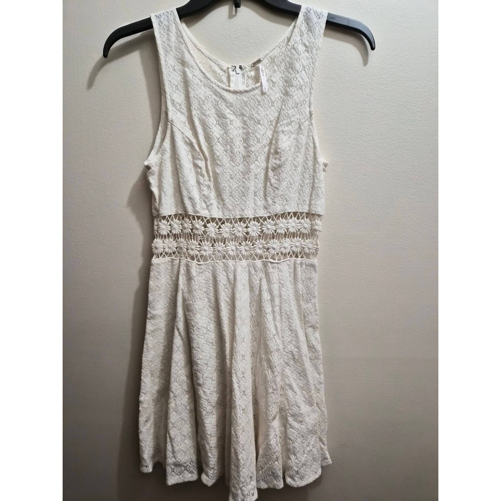 Free People White Lace Daisy Cutout Midriff Mini Dress Sleeveless Size 2